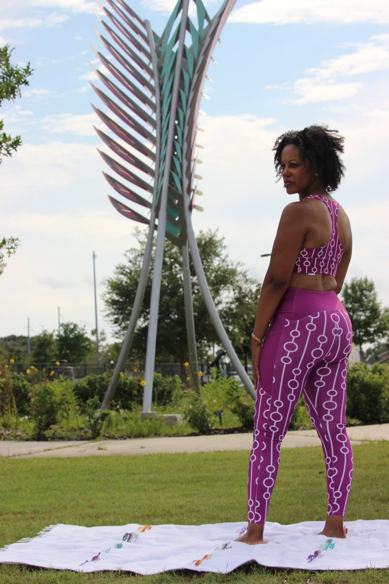 Cran Purple infinity Circle Crossover Waist Leggings with Pockets