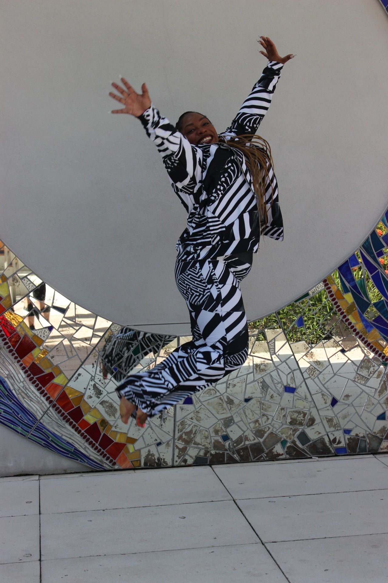 The Eclectic Electric Abstract Print  Sustainable Zip Up Track Jacket with Zipper Pockets