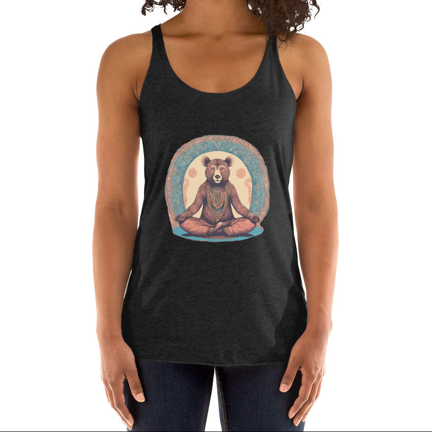 Yogi Bearnard  women's graphic of a bear in easy seated yoga pose racerback tank top