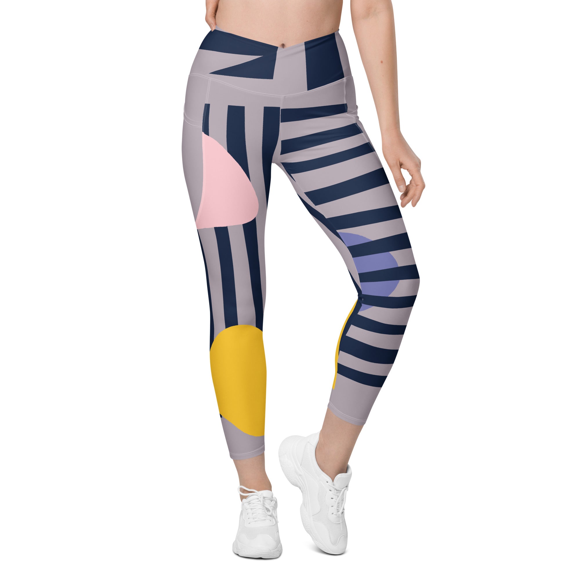 Lavender Lyrics Geometric Print Crossover High Waist Leggings with Pockets