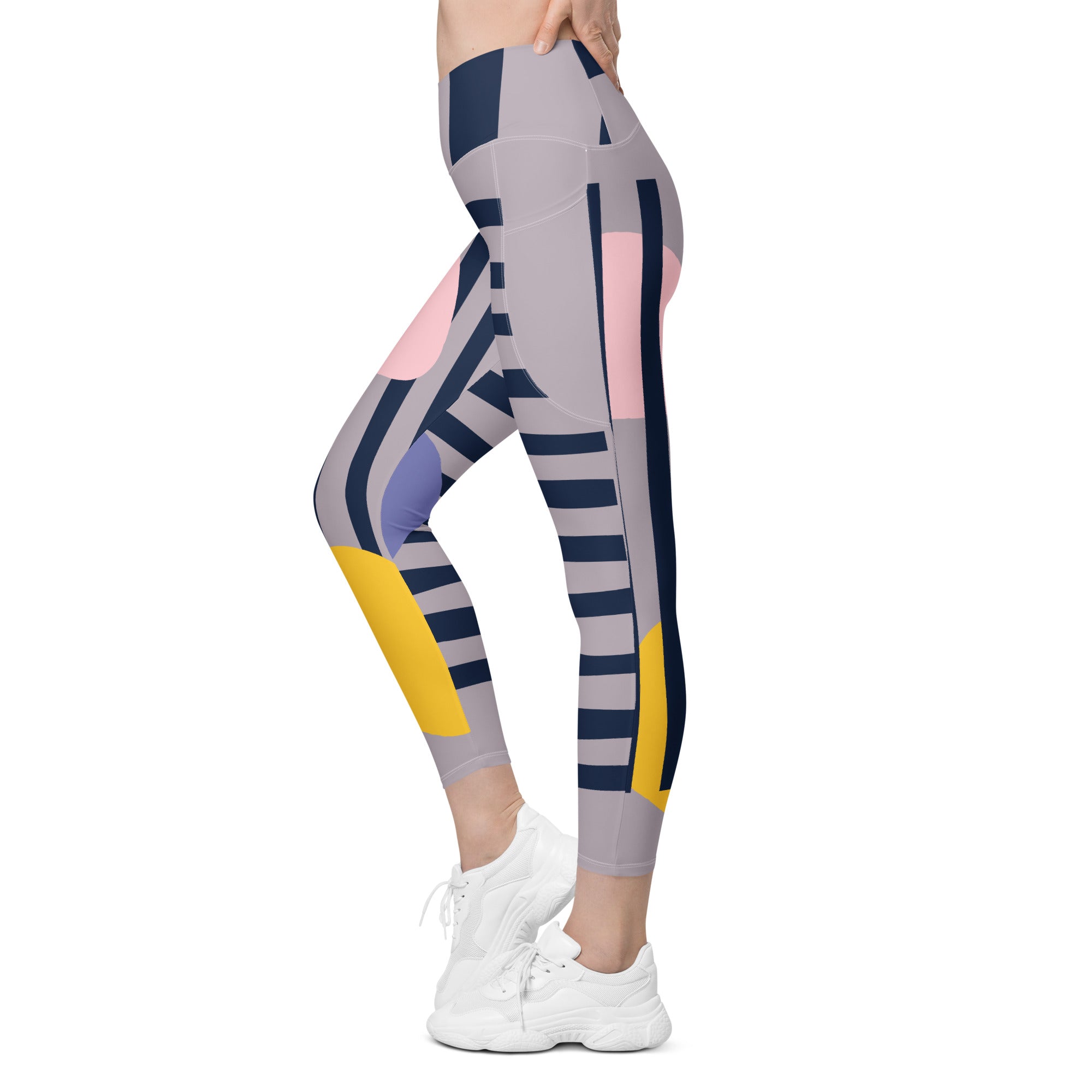 Lavender Lyrics Geometric Print Crossover High Waist Leggings with Pockets