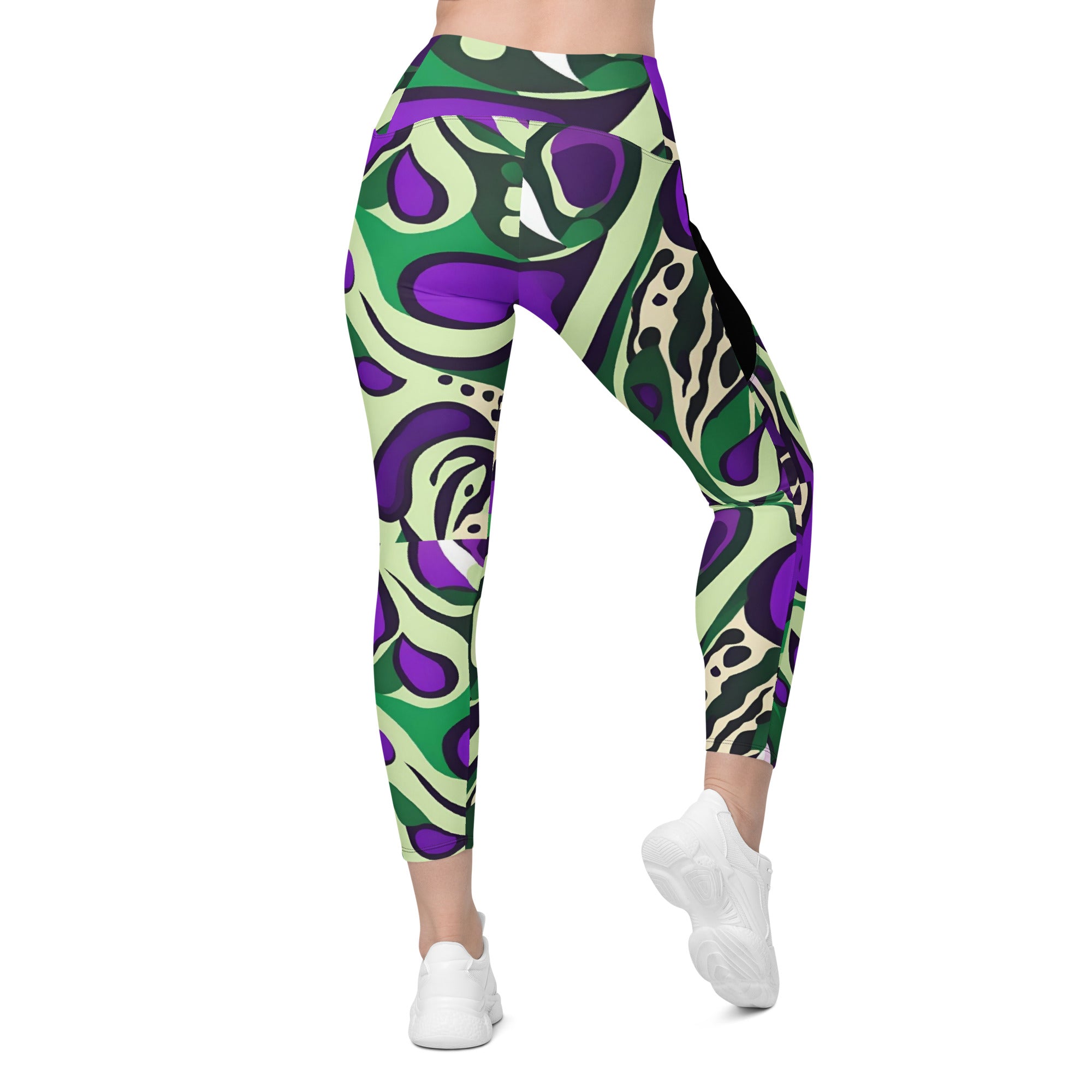Purple Paisley Planets-Sustainable High Waisted Leggings with Side Pockets