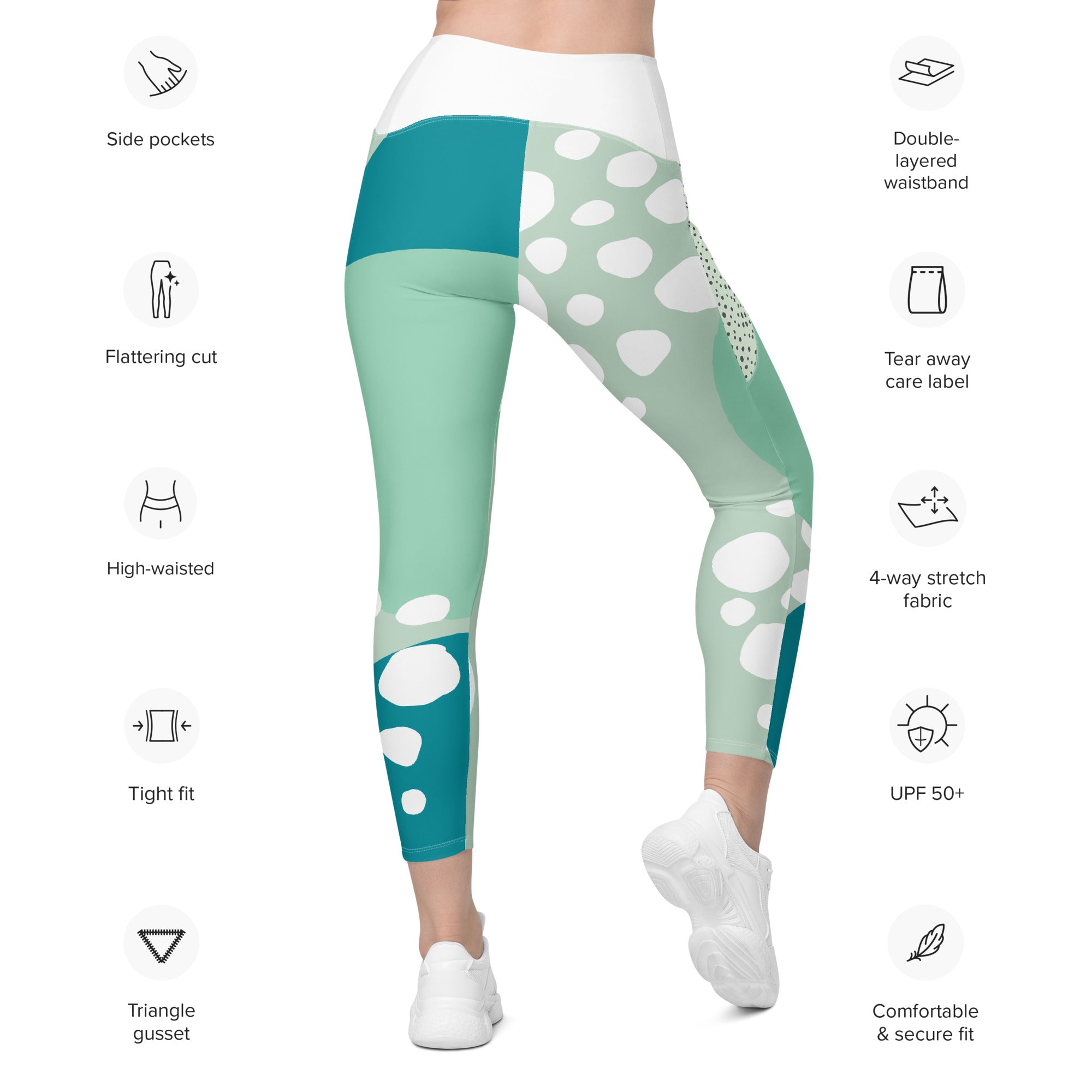 Blue Sea Bubbles Sustainable High Waisted Leggings with pockets