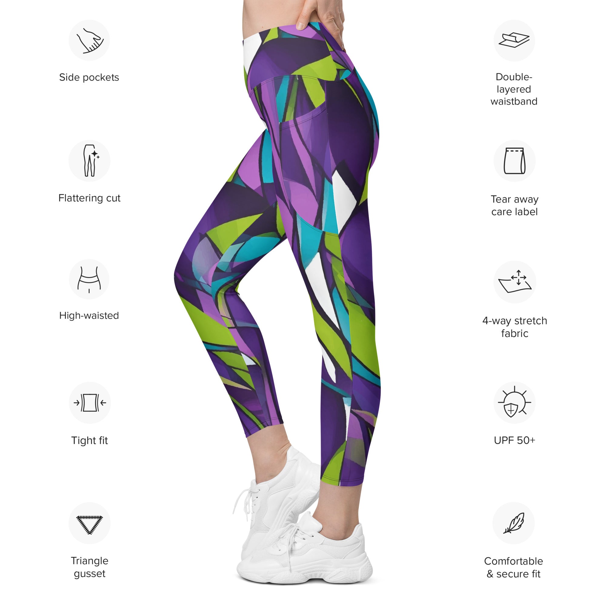 Bring the Purple Funk Abstract Print High Waisted Recycled Polyester Leggings with Pockets