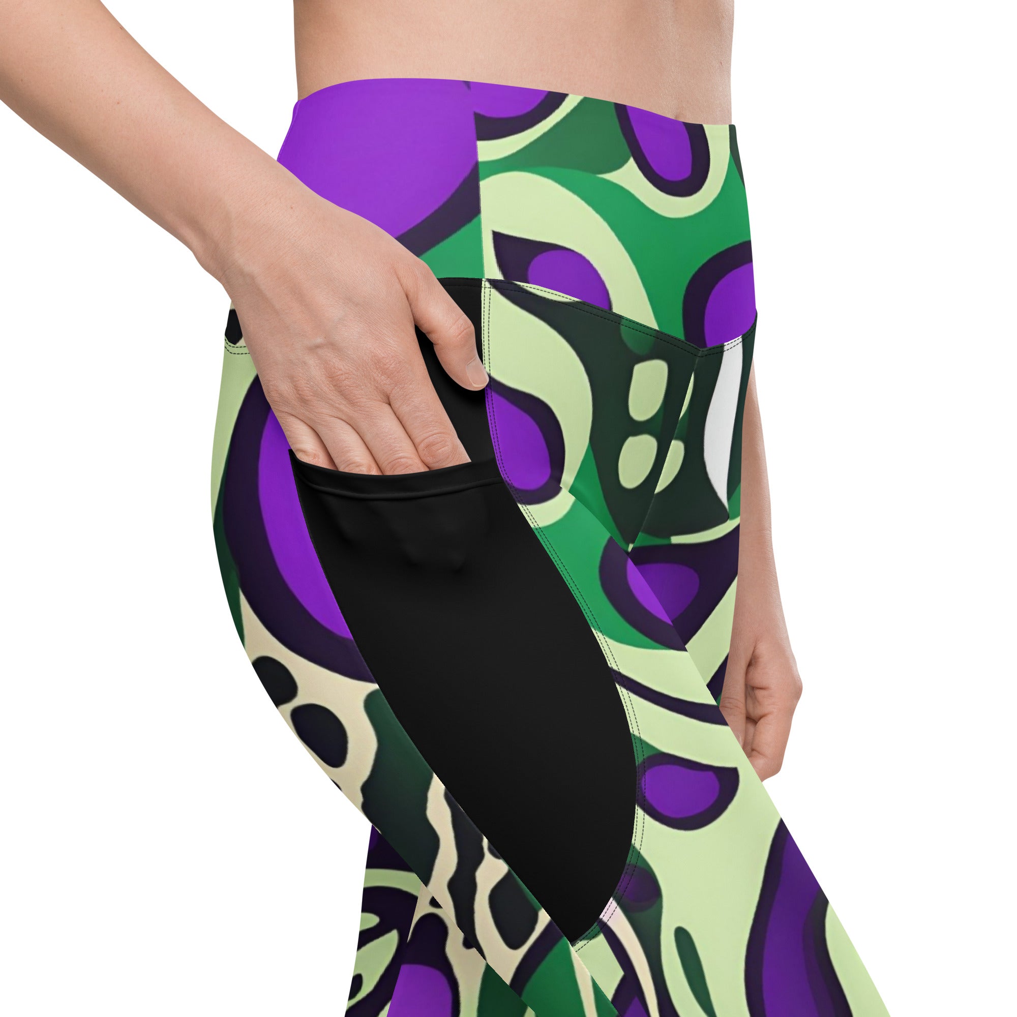Purple Paisley Planets-Sustainable High Waisted Leggings with Side Pockets