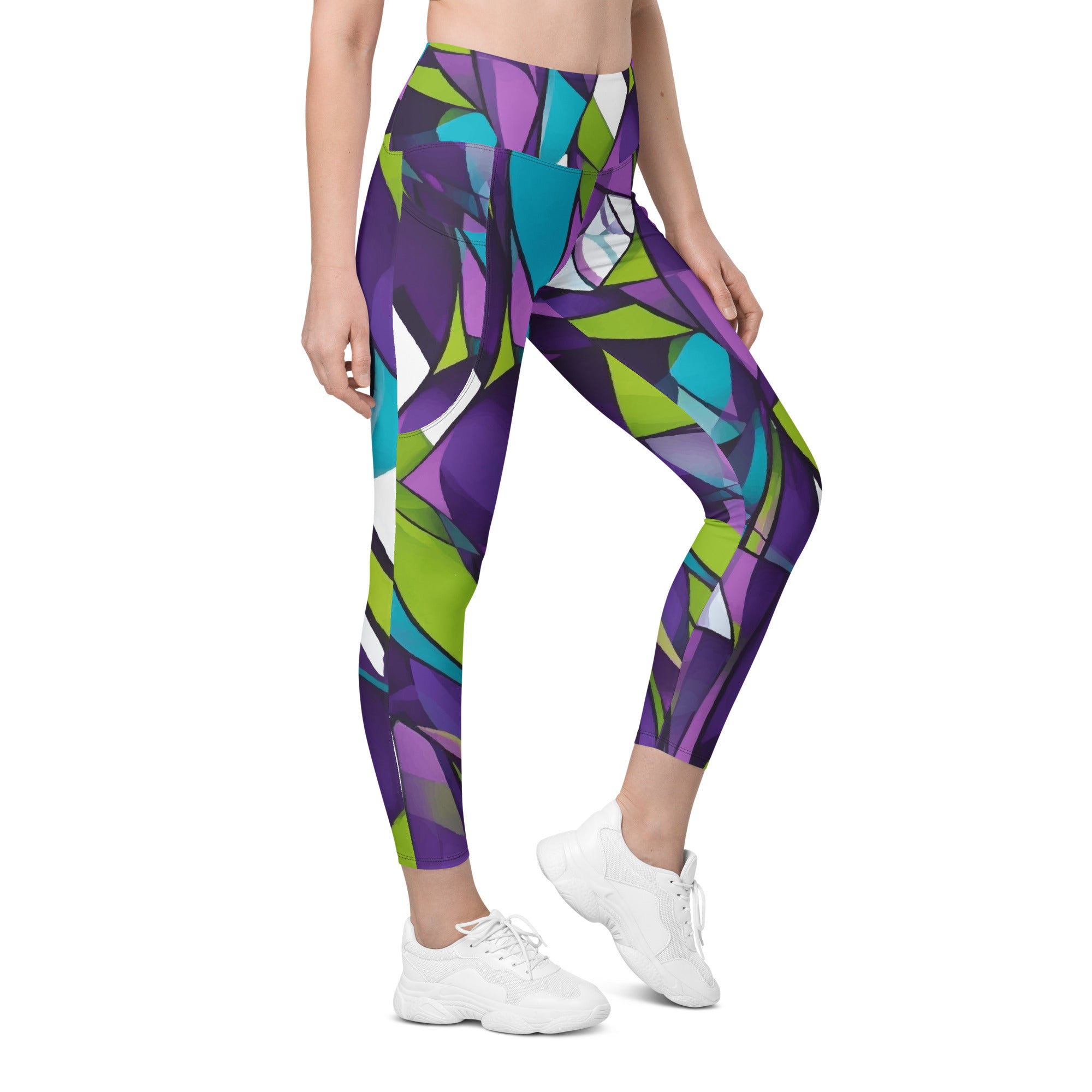 Bring the Purple Funk Abstract Print High Waisted Recycled Polyester Leggings with Pockets