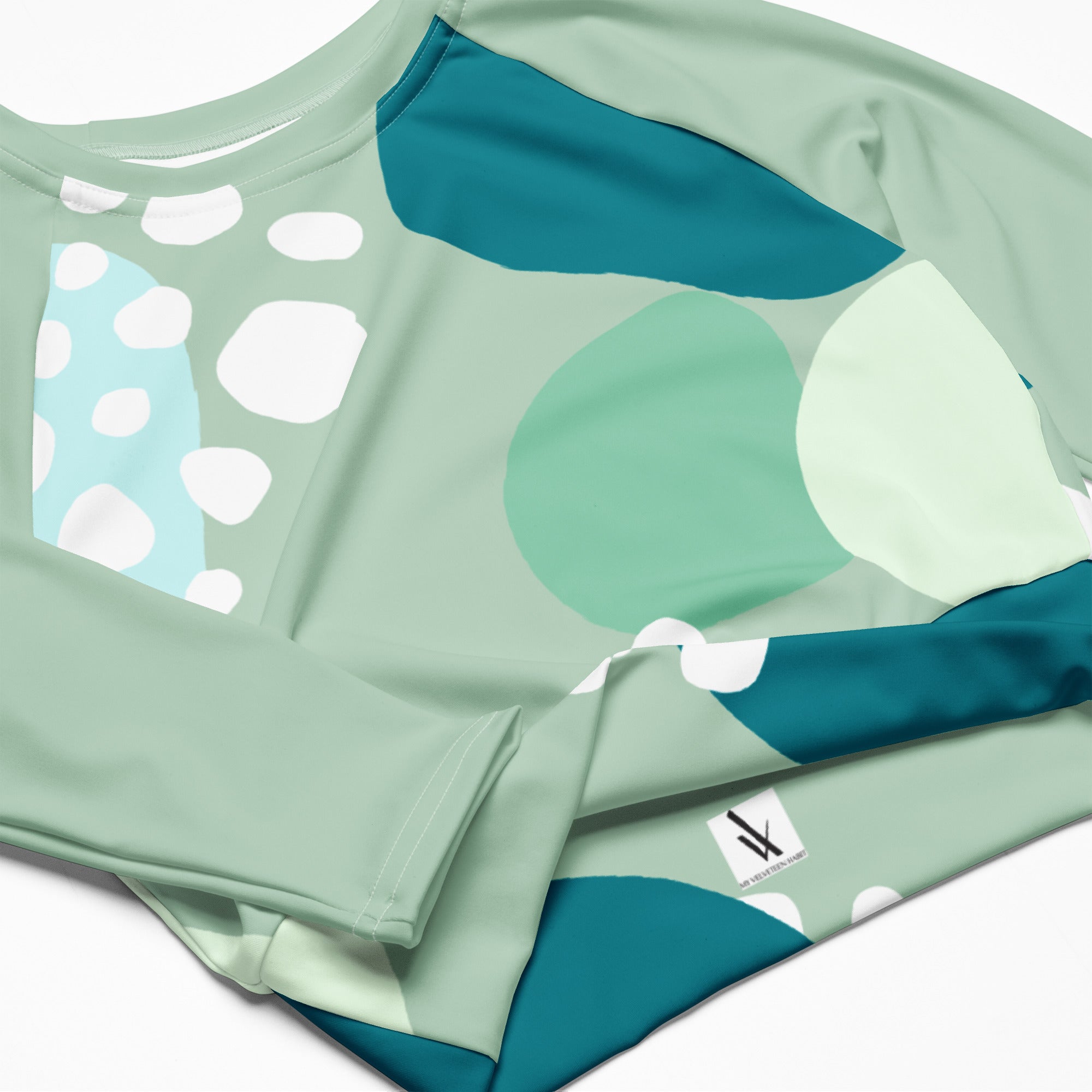 Blue Sea Bubbles Recycled Long Sleeve Compression Crop Top