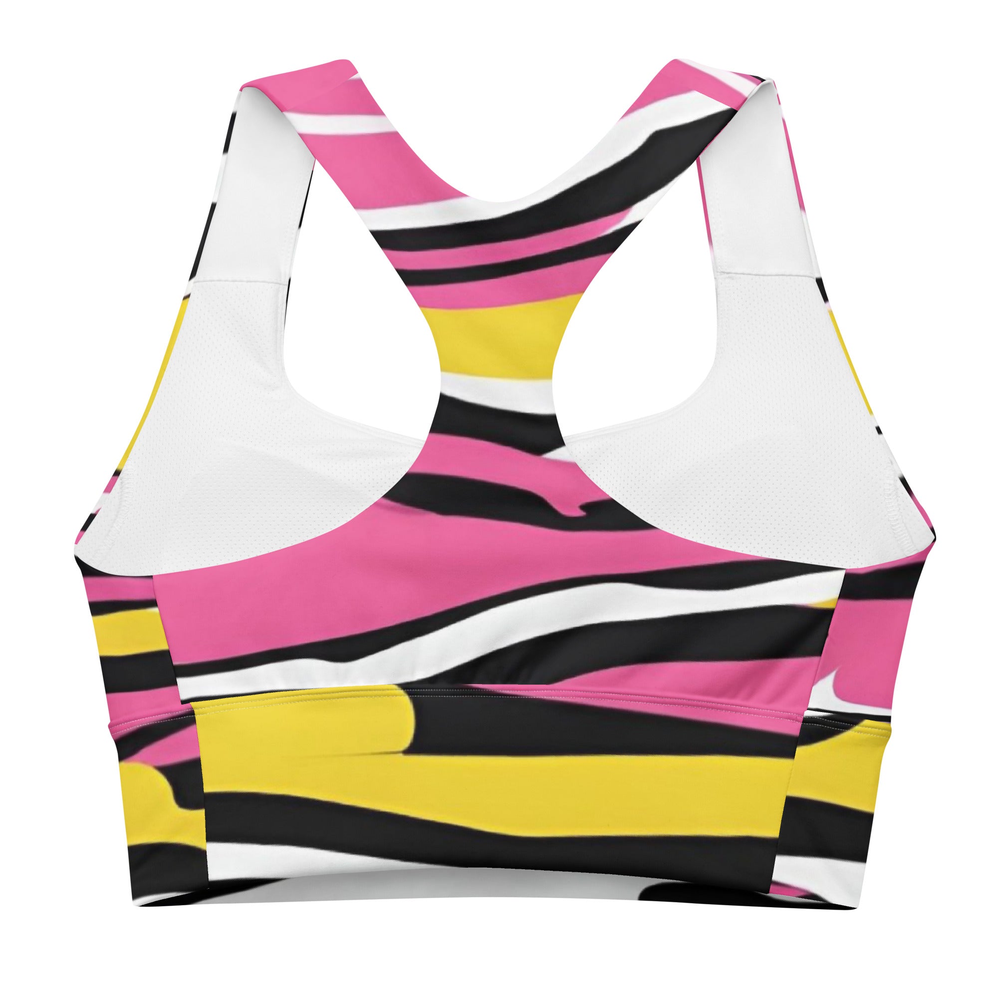 Pretty Pink Purrfect Stripes Print- Eco Friendly Supportive Longline Sports Bra