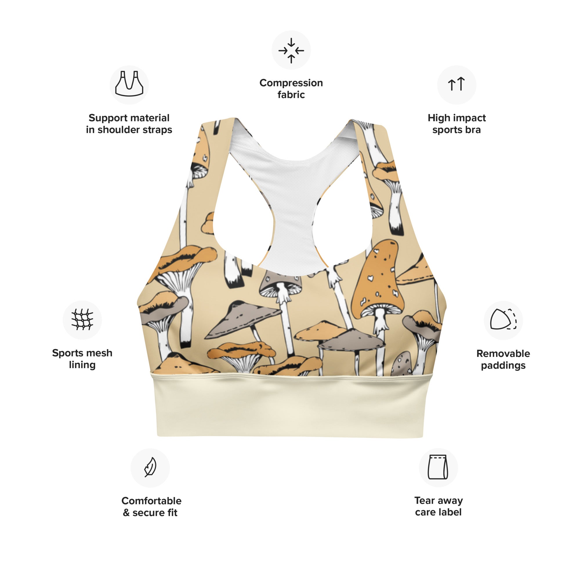 Mushroom Lover Recycled Fully Supportive Sports Bra