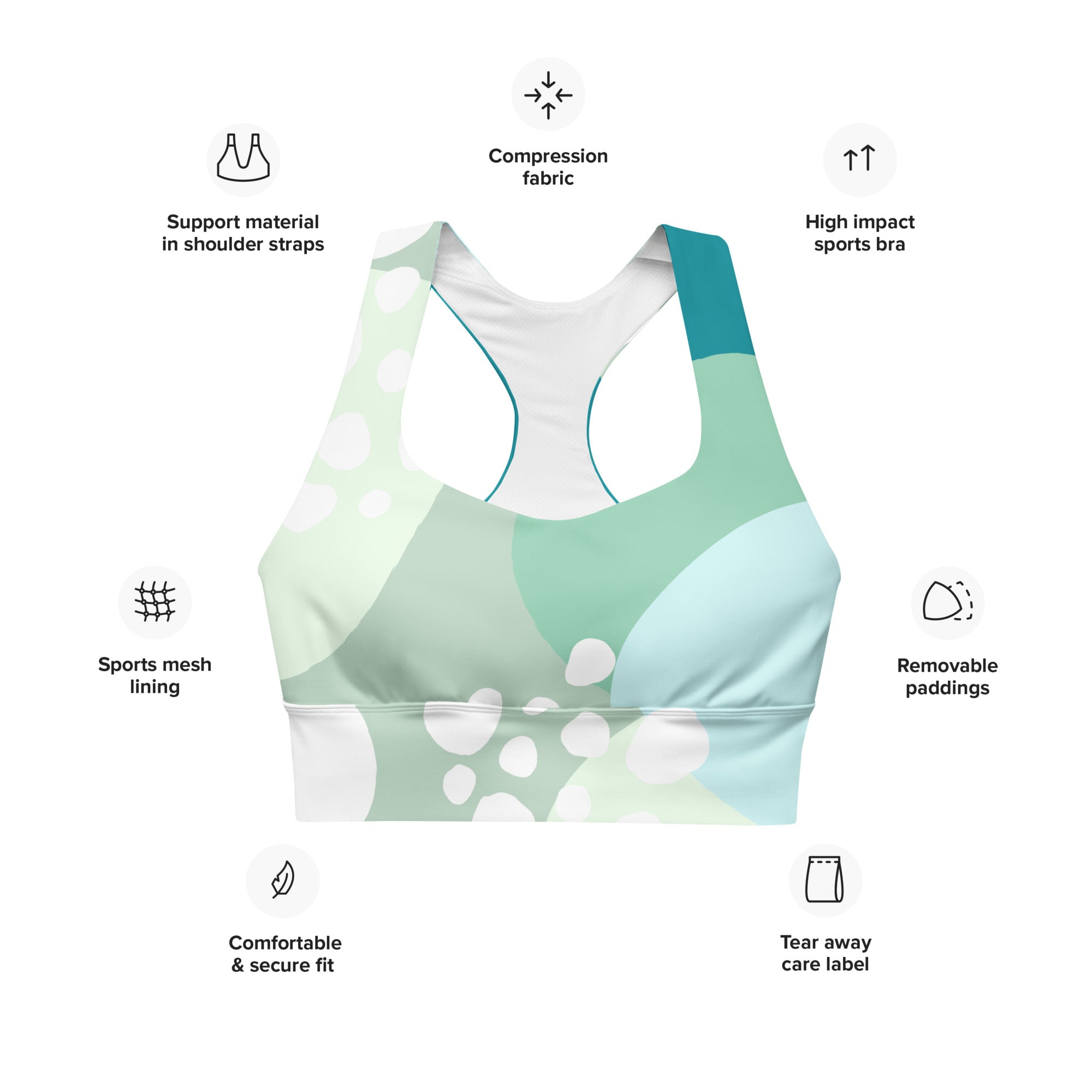 Shades of blue bubbles-Recycled Polyester High-Support Athletic Sports Bra