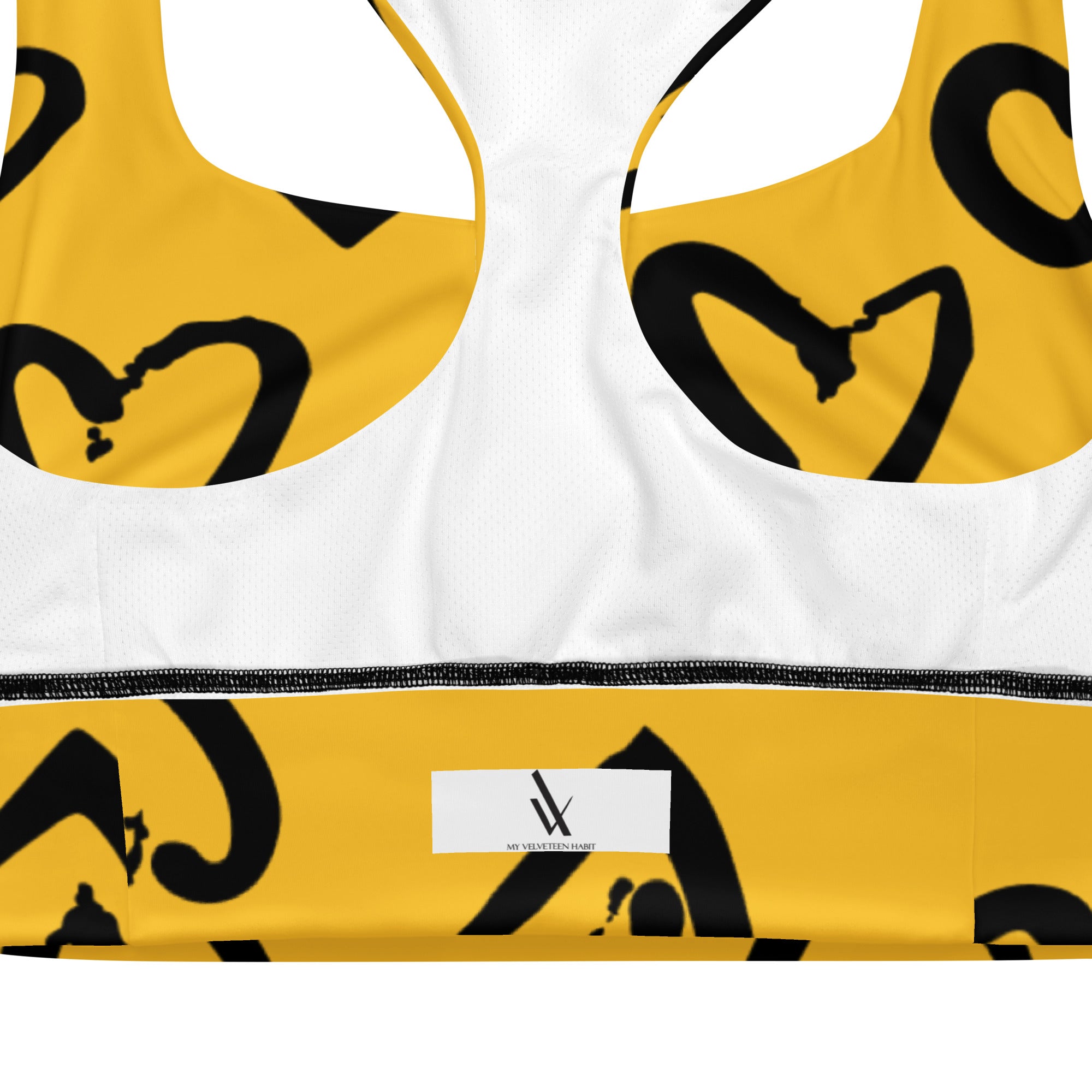 Lovin Hearts Yellow & Black Recycled Polyester High-Support Athletic Sports Bra