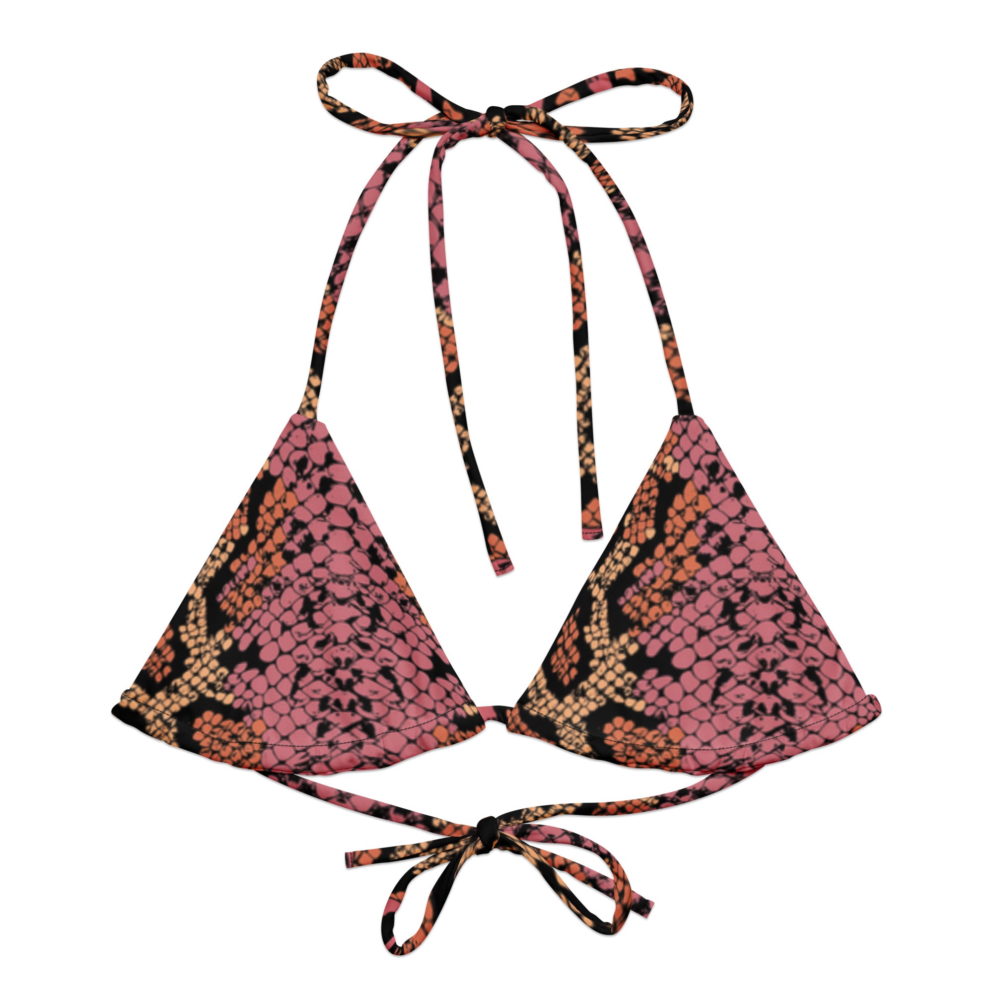 Drenched in Pink Cobra Print recycled string bikini top