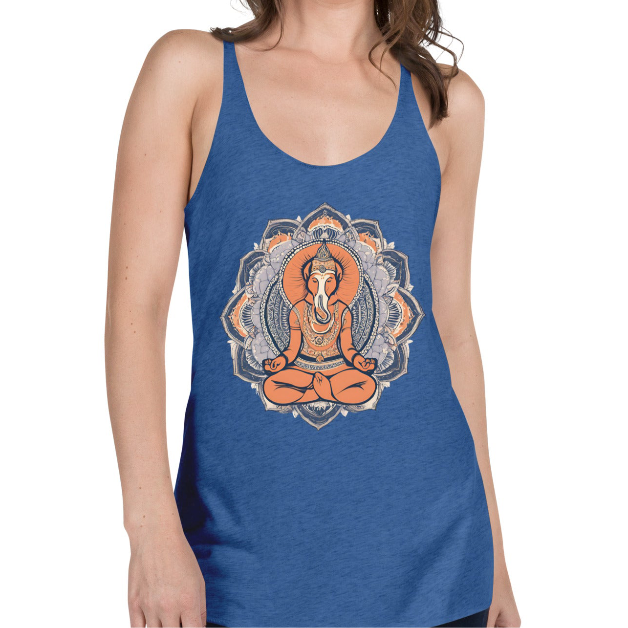 Ganesh Glow women's graphic racerback tank top meditating animals collection