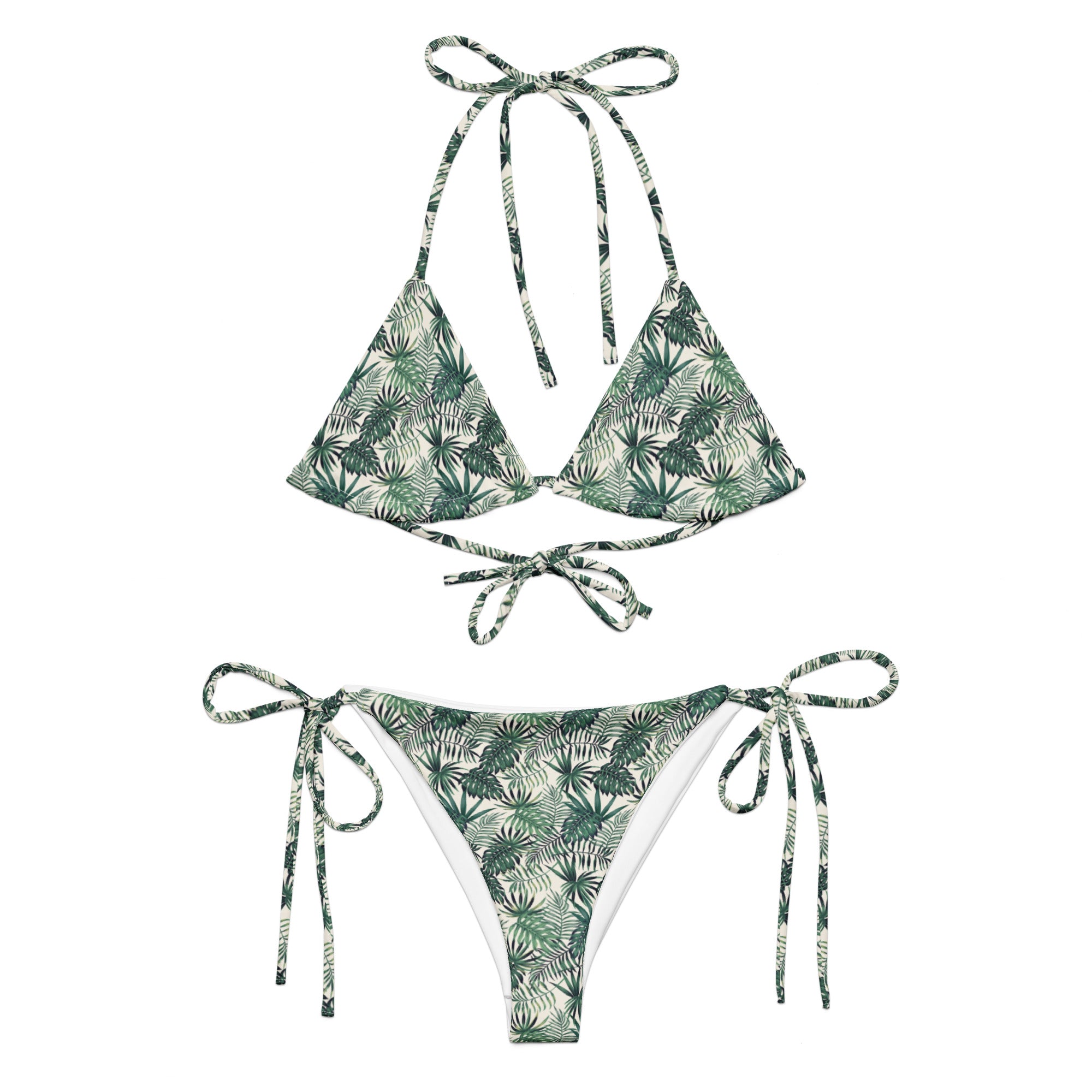 Green Island Asana botanical print recycled string bikini set
