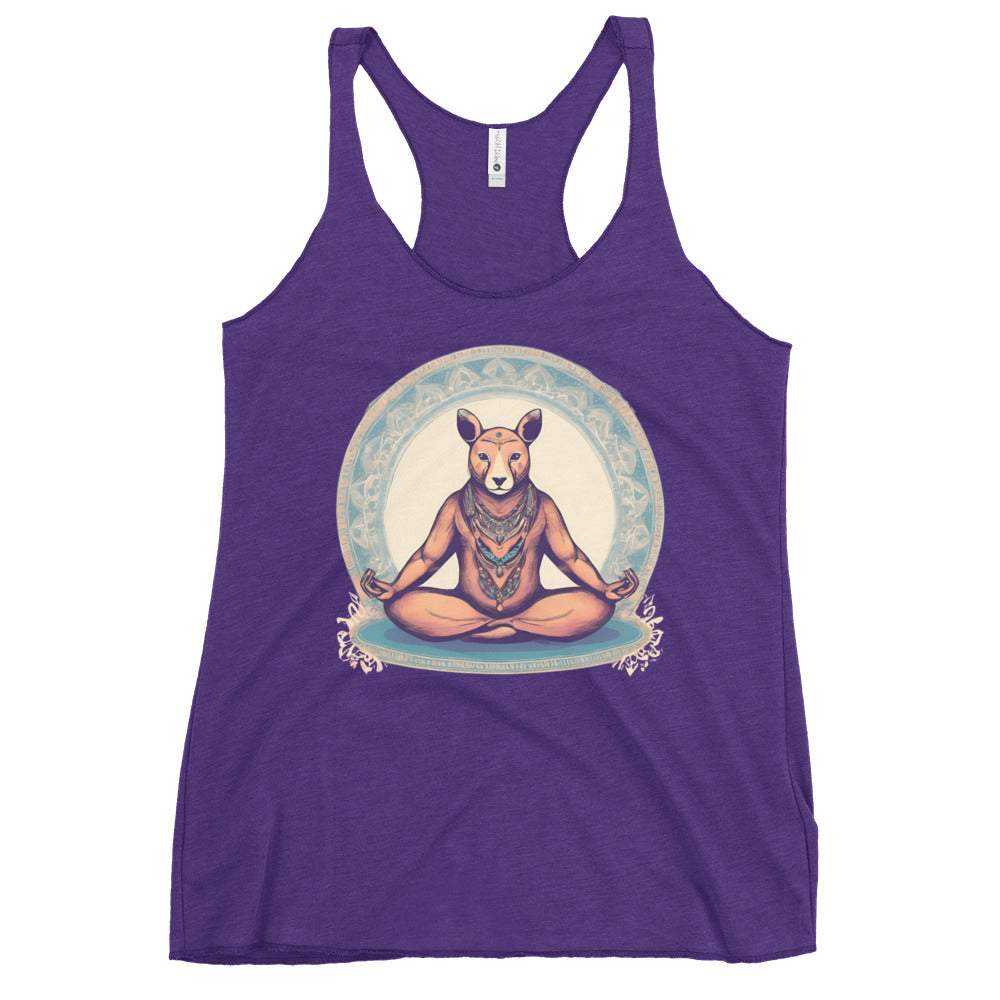 Howling Zen meditating animal women's graphic racerback tank top