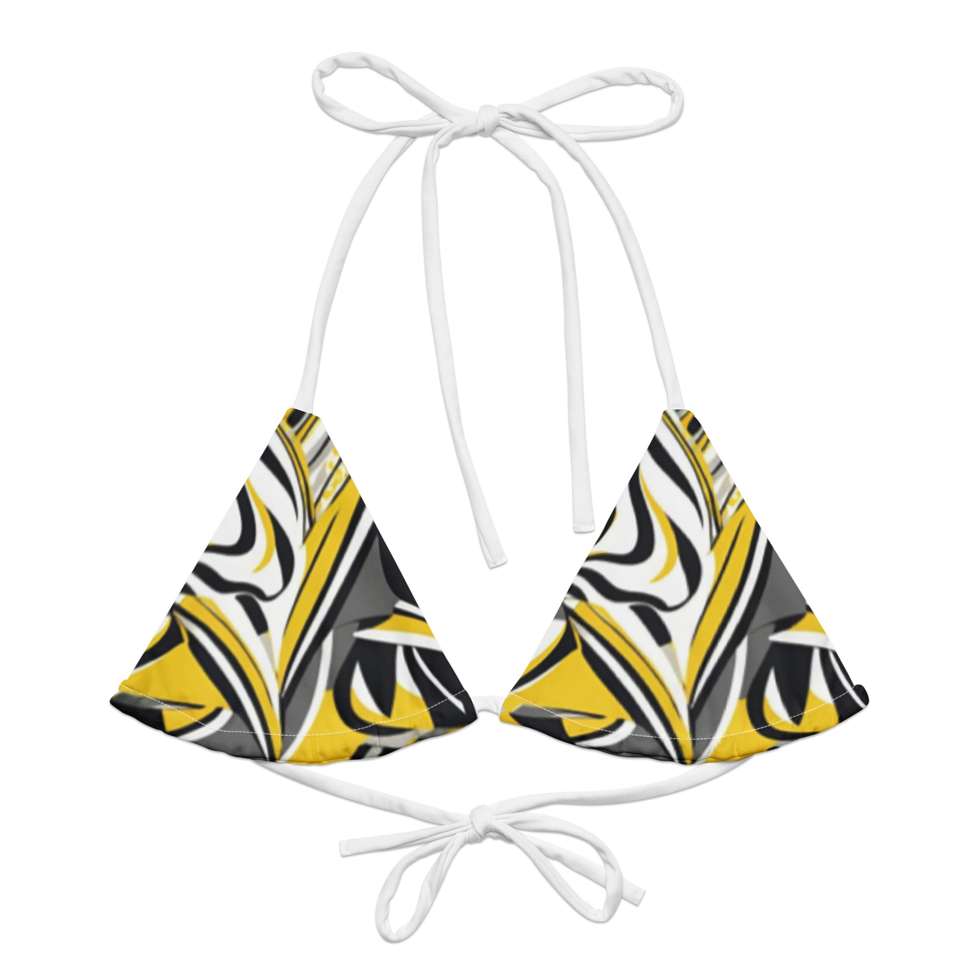 Jazzy Lemon Drop geometric print recycled string bikini top