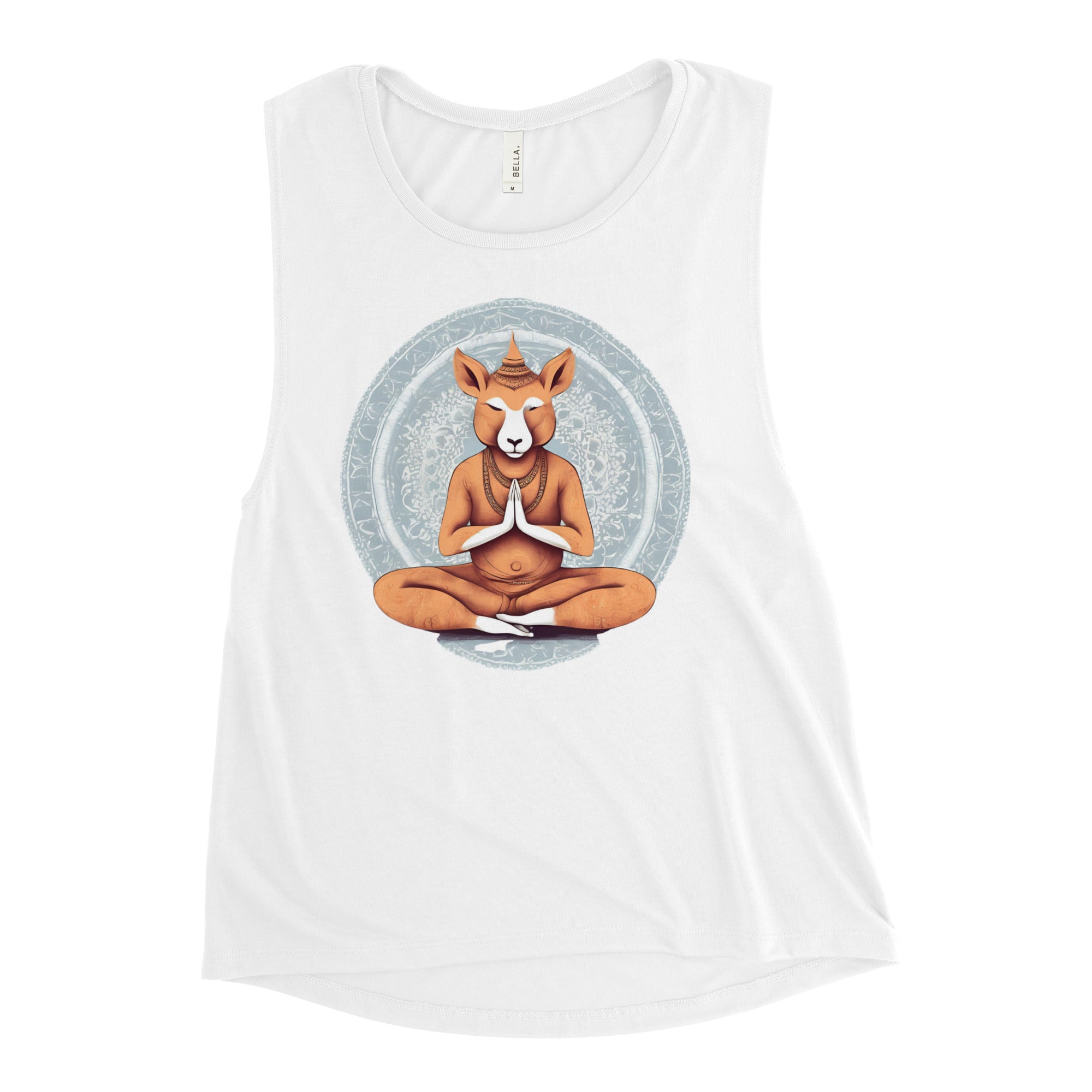 	Namaste Jay in half lotus pose women's graphic Yoga muscle tank top